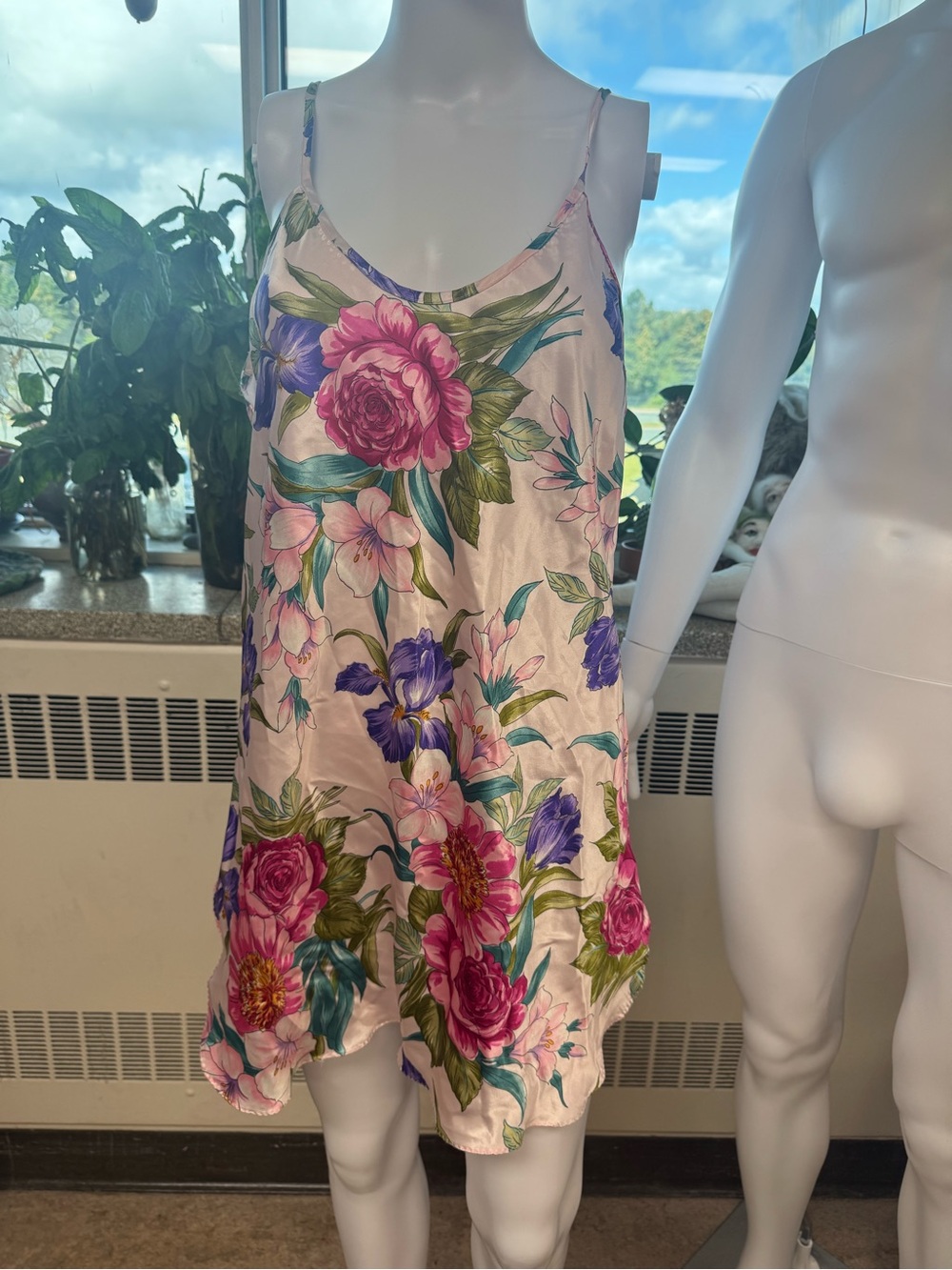 Floral Satin Slip Chemise - Pink & Purple